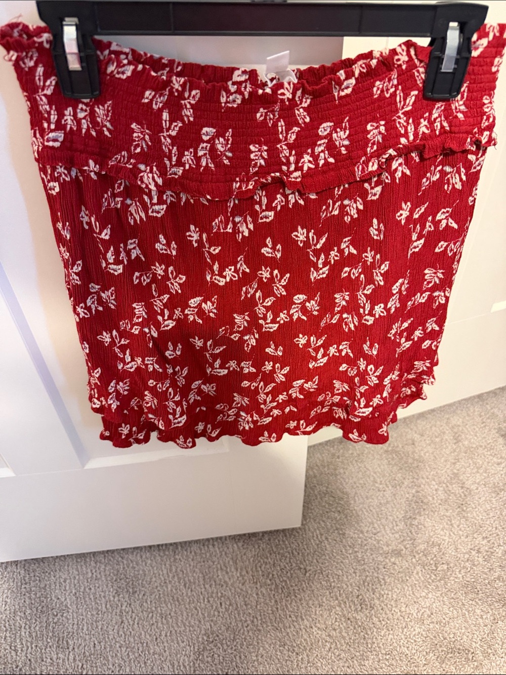 Market & Spruce Red Floral Smocked Mini Skirt with White Print